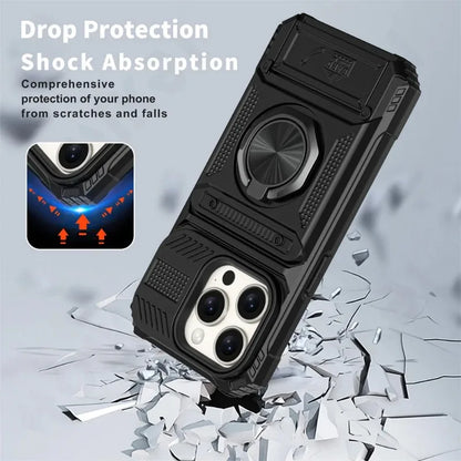 Magnetic Ring Kickstand iPhone Case – Heavy Duty Drop Protection Wallet Cover for iPhone 16/15/14/13/12/11 Pro Max, XS, XR, 8 & 7 Plus