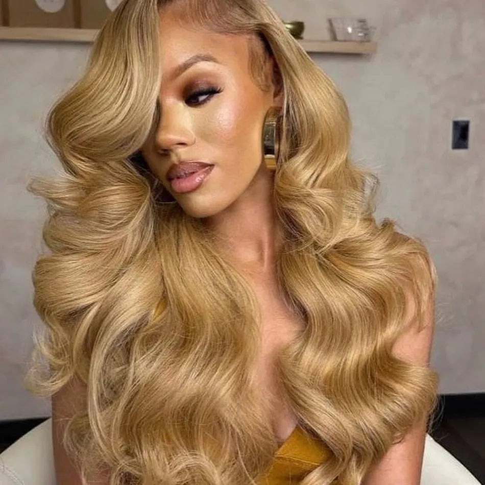 27" Honey Blonde Human Hair Wig - 13x6 HD Lace Frontal, 250 Density Body Wave Lace Front Wig
