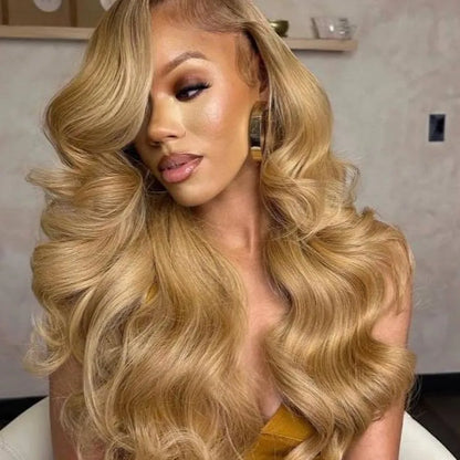 27" Honey Blonde Human Hair Wig - 13x6 HD Lace Frontal, 250 Density Body Wave Lace Front Wig