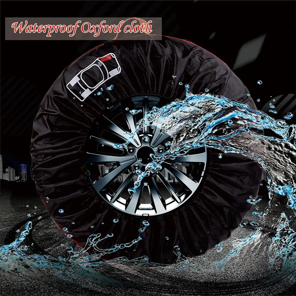 Universal 4Pcs Spare Tire Cover Case - Polyester Car Tyre Storage Bags - Automobile Tyre Accessories for Auto Vehicle Wheel Protection