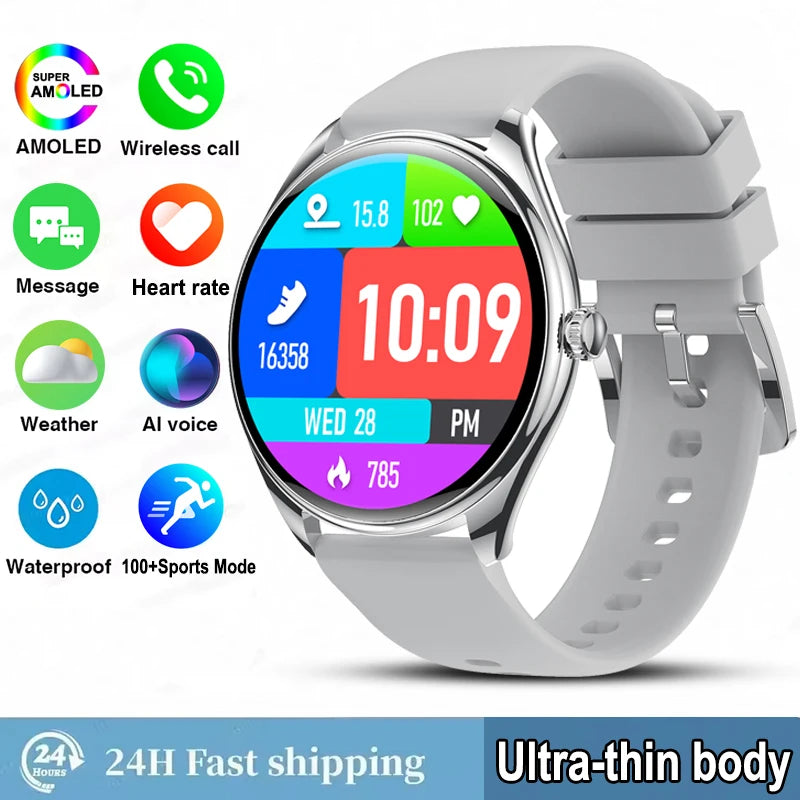 Ultra-Thin AMOLED Smartwatch for Men - 3D Display, Fitness Tracking, Heart Rate, Bluetooth Calls & Waterproof Design