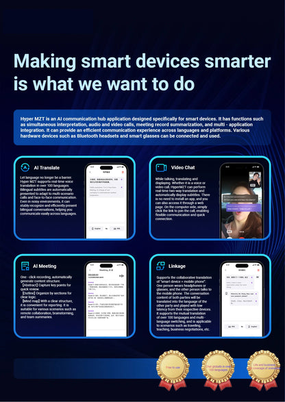 Smart Glasses with AI Translation – Supports 100+ Languages, Bluetooth TWS, Calls, Music, Noise Reduction & Light Control for Men & Women