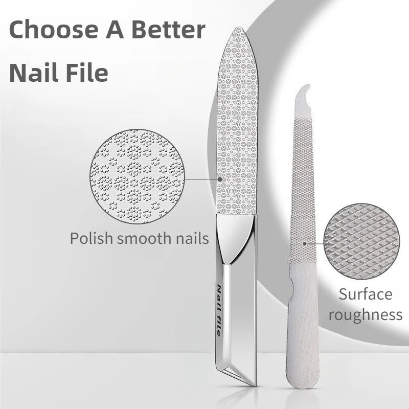 Stainless Steel Double-Sided Nail File - Professional Manicure Buffer & Nail Styling Tool for Home and Travel