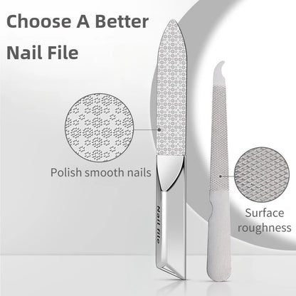Stainless Steel Double-Sided Nail File - Professional Manicure Buffer & Nail Styling Tool for Home and Travel