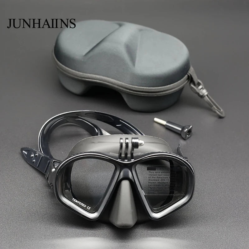 Freediving Mask with Camera Mount - Two-Window Tempered Glass Waterproof Anti-Fog Snorkeling Mask