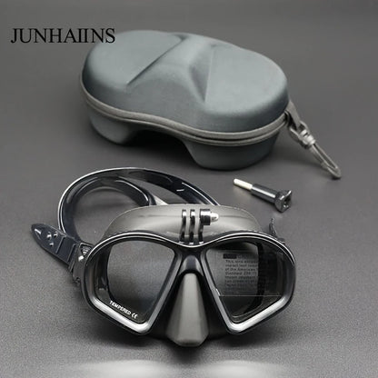 Freediving Mask with Camera Mount - Two-Window Tempered Glass Waterproof Anti-Fog Snorkeling Mask