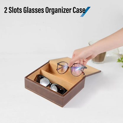 Brown PU Sunglasses & Eyeglasses Storage Case – Optical Frame Display Box with 2 or 4 Slots