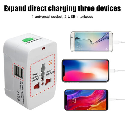 All-in-One International Plug Adapter — AU, US, UK, EU Converter with 2 USB Ports for World Travel
