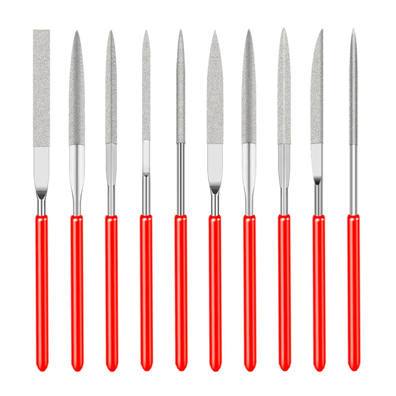 10Pcs Diamond Needle File Set - 3x140mm Mini Files for Stone, Glass, Metal Carving - Craft Hand Tools Kit