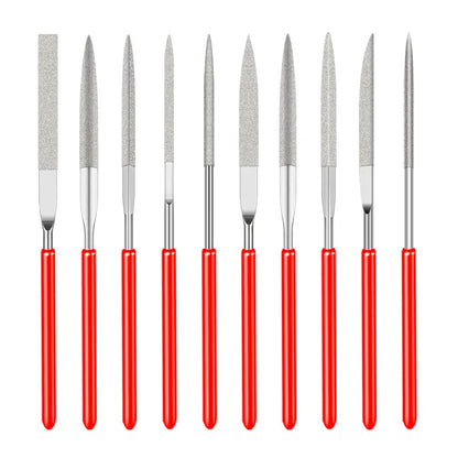 10Pcs Diamond Needle File Set - 3x140mm Mini Files for Stone, Glass, Metal Carving - Craft Hand Tools Kit