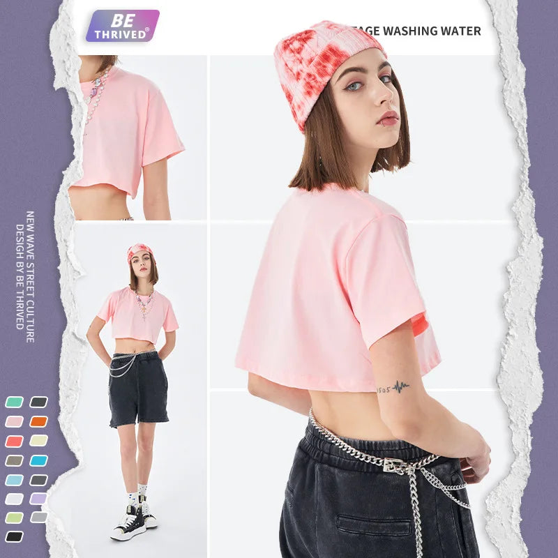 Women’s Sport Crop Top T-Shirt – Cotton Y2K Yoga Running Tee, Short Sleeve Breathable Summer Casual O-Neck Hip Hop Workout Top
