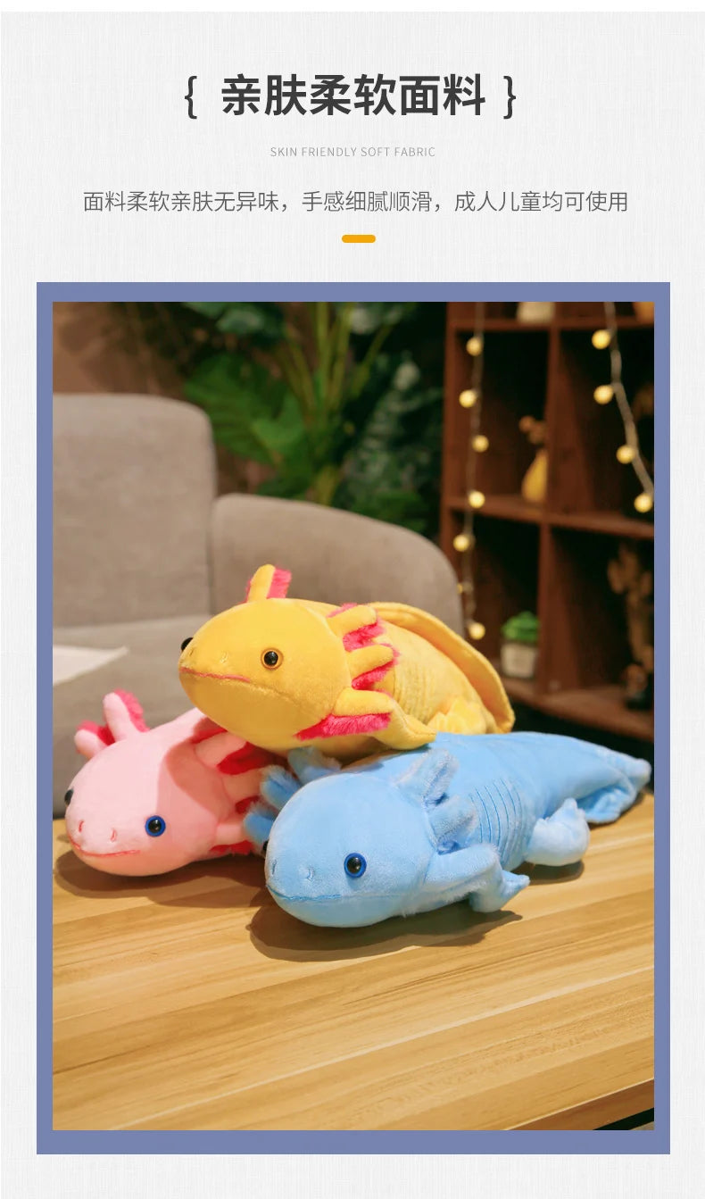 Kawaii Colorful Newt Plush Toy — 23-80cm Cute Axolotl Salamander Stuffed Animal, Fuzzy Long Pillow Cushion for Kids Gift