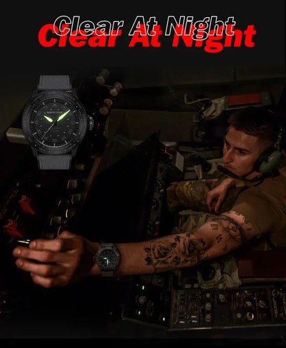 NORTH EDGE MACH 2024 Solar Powered Men's Watch – Dual Time Zone Waterproof Pilot Watch with TPR Nylon Strap