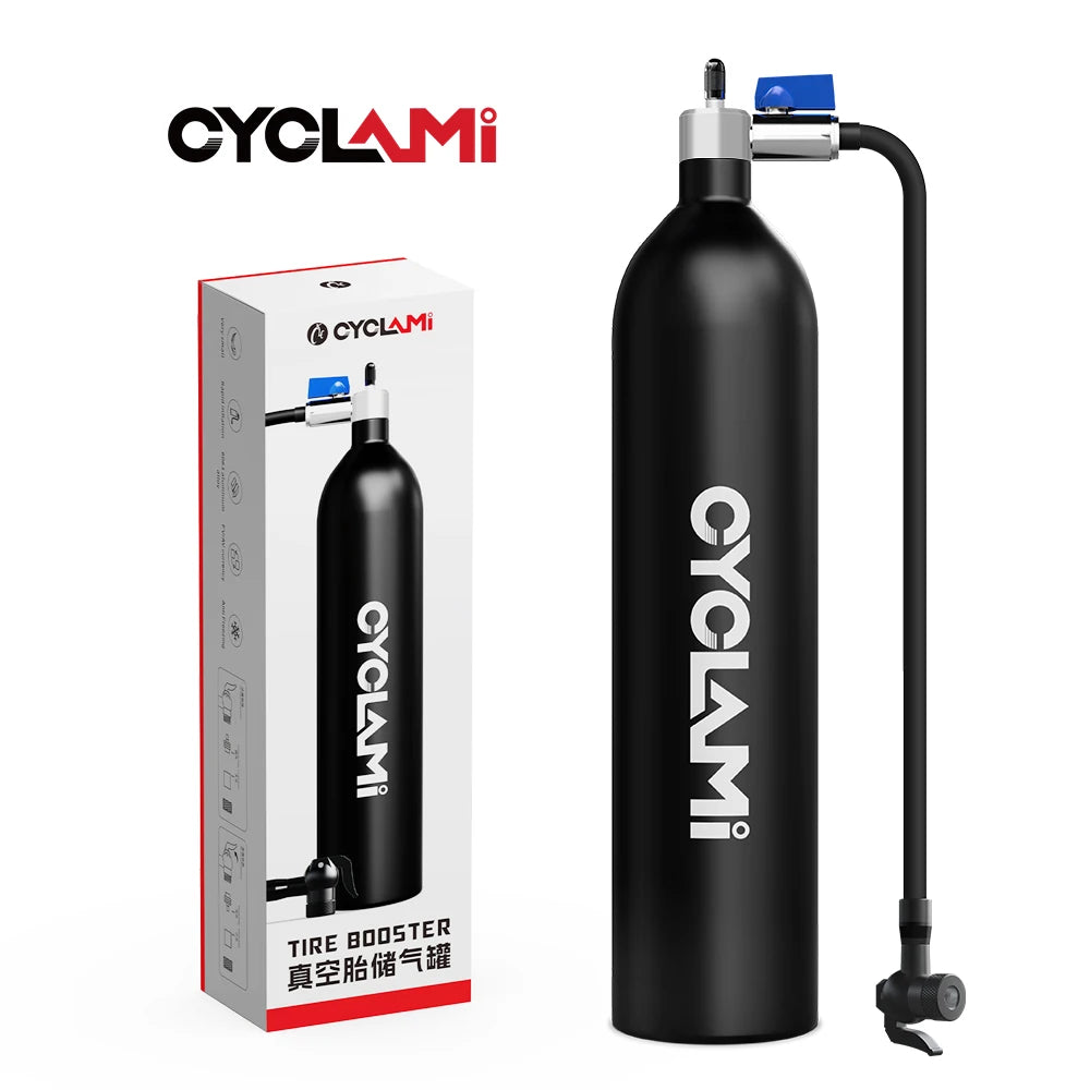 CYCLAMI 1.2L Aluminum Tire Booster – MTB & Road Bike Tubeless Inflator Air Bottle with Valve Cylinder