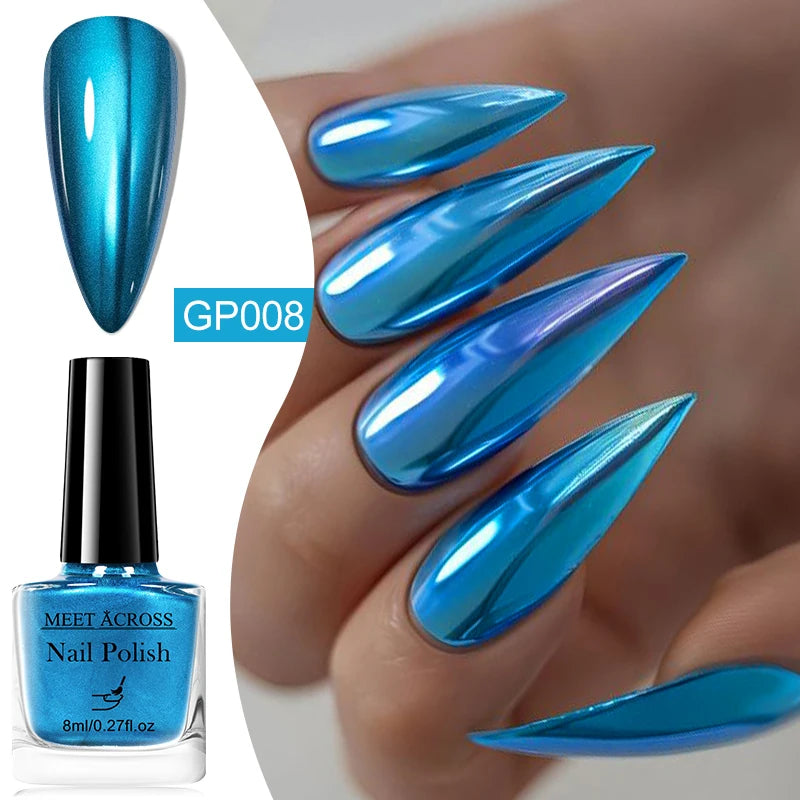 8ml Metallic Mirror Effect Nail Polish – Fast Drying Long-Lasting DIY Manicure Art, No Lamp Cure Nail Supplies