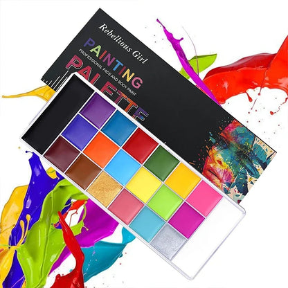 20-Color Face & Body Paint Set - Non-Toxic Kids Makeup with Brush for Halloween & Cosplay