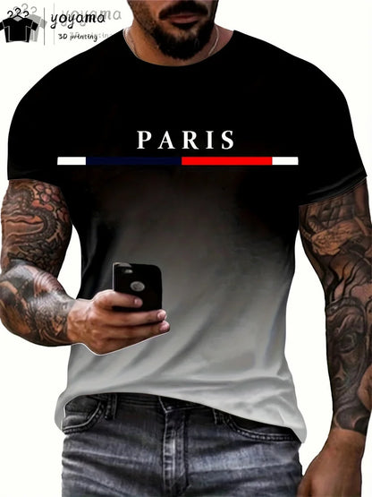 Men's Summer Gradient Print T-Shirt – Fashionable 3D Graphic Round Neck Street & Rock Tops