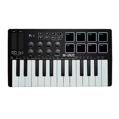 M-VAVE SMK-25 II MIDI Pad Controller Keyboard – 25 Key USB Mini, 16 RGB Drum Pads, 8 Knobs, Music Production Software Included