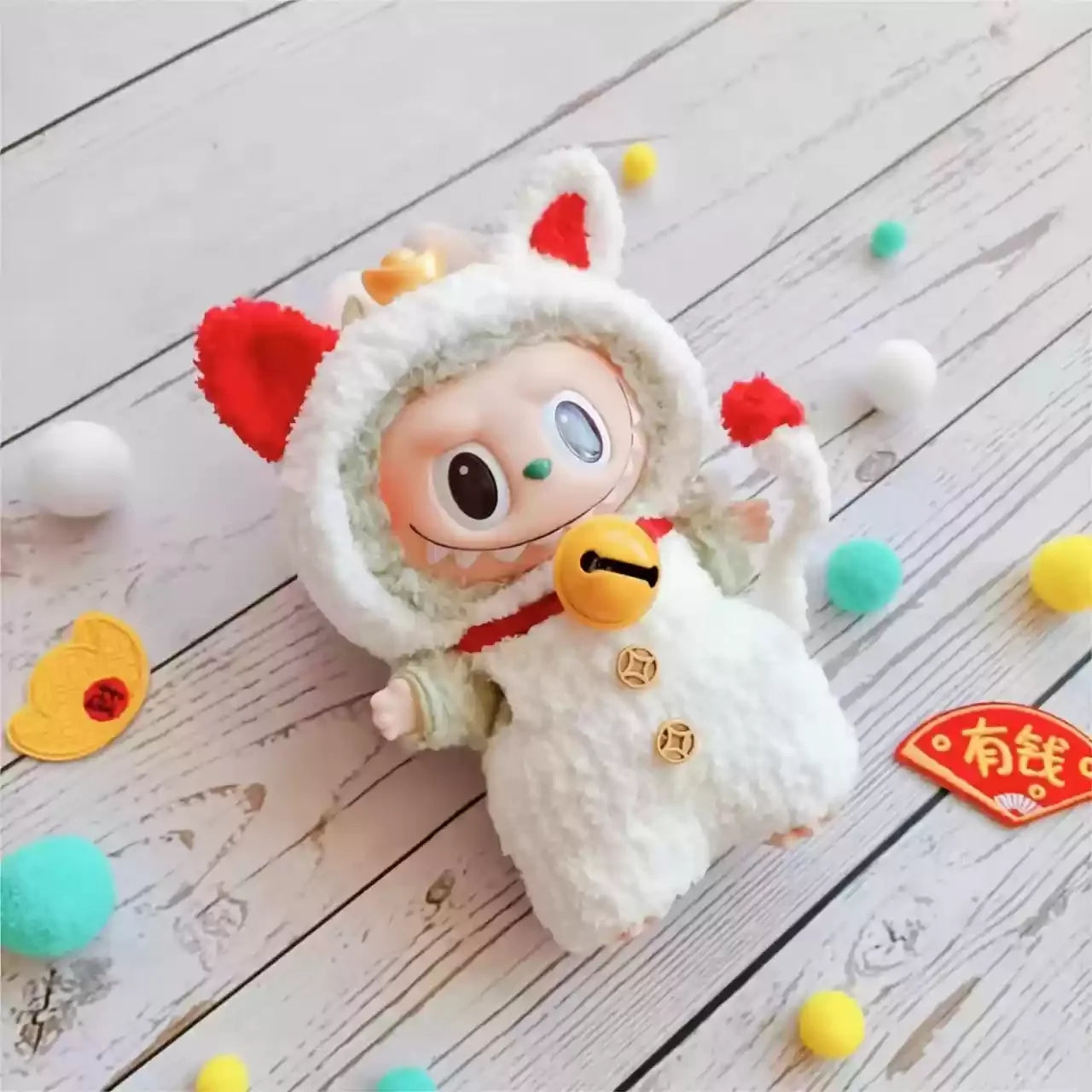 Labubu 17cm Heartbeat Macaron Monkey Toy – Stand-Up Dress-Up Jacket & Pants Suit