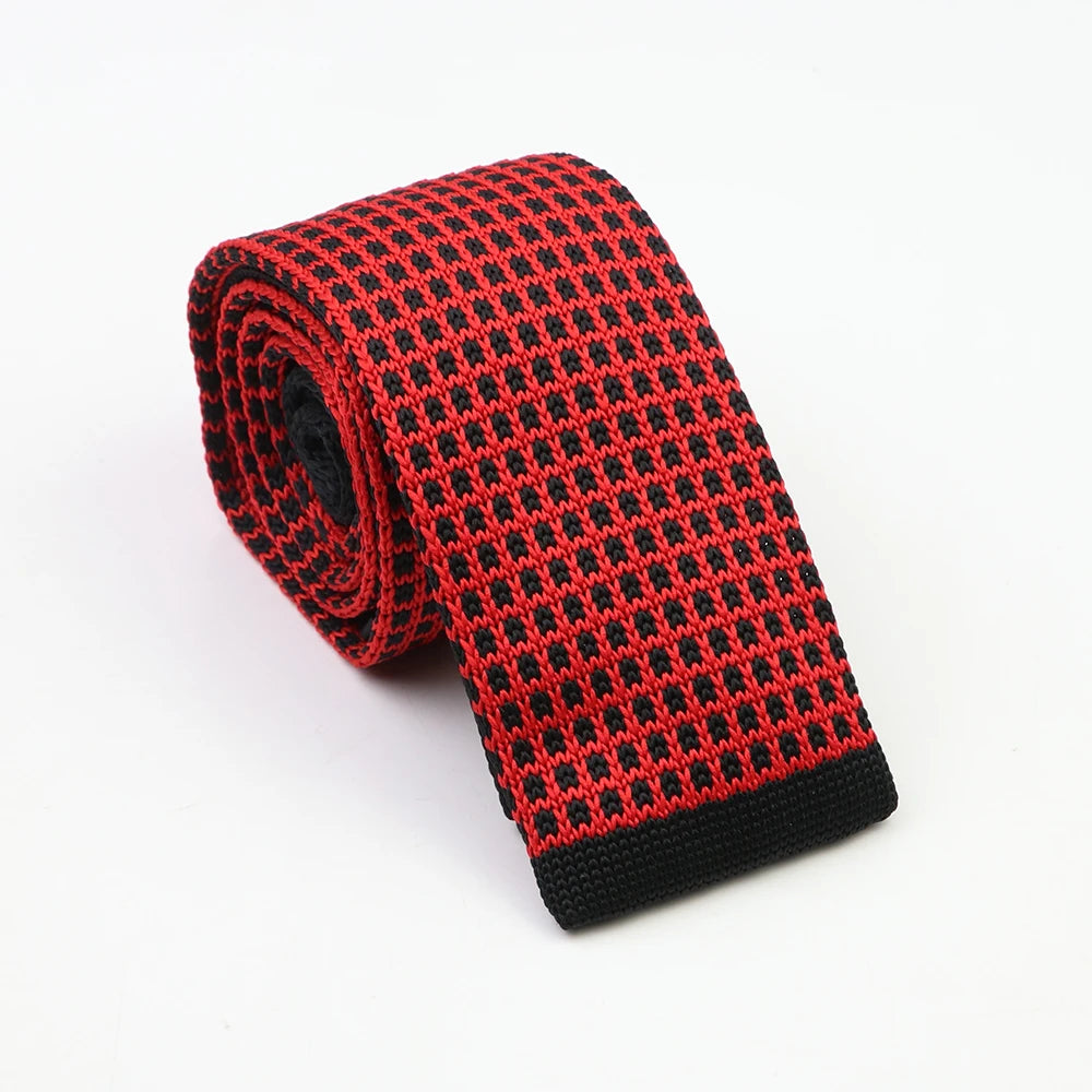 Classic Knit Neck Tie for Men — 6cm Plaid & Dots Casual Business Wedding Tie