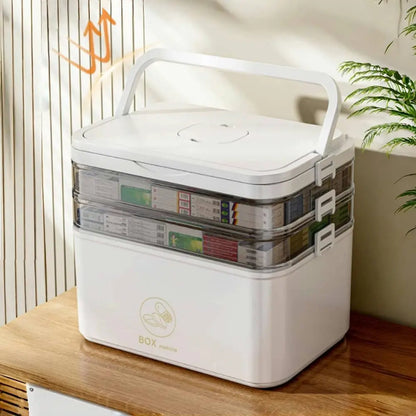 Portable Large Capacity Medicine Box – Home First Aid Kit with Multi-Layer Drug Storage for Family Emergencies
