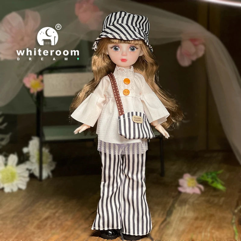 30cm 1/6 BJD Ball Jointed Doll – Starry Gray Eyes with Lolita Fashion Dress, DIY Toy Gift for Girls