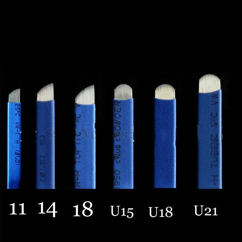 50pcs Microblading Tebori Blades — 0.18mm Permanent Makeup Needles for Eyebrows, 7/9/12/14/17/21 Manual Tattoo Needles