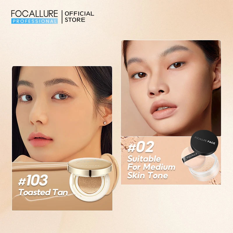 FOCALLURE Air Cushion BB Cream – Poreless, Waterproof, Long-Lasting Matte Foundation & Brightening Concealer with Puff