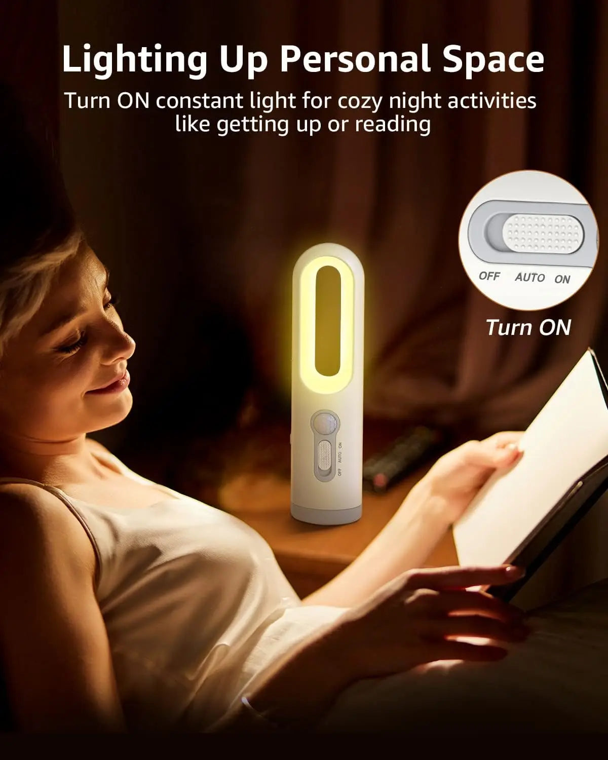 2-in-1 LED Motion Sensor Night Light & Portable Flashlight with Dusk to Dawn Sensor for Bedroom, Bathroom, Camping & Reading