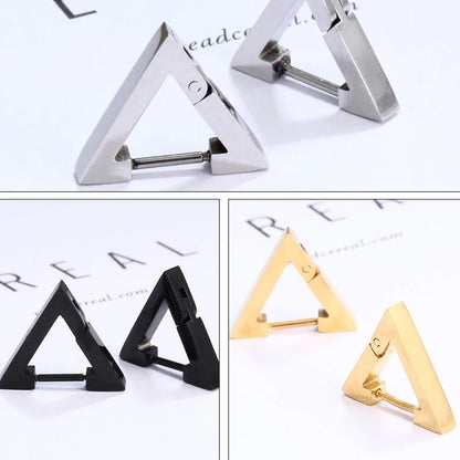 Stainless Steel Triangle Earrings - Unisex Punk Rock Geometric Push-Back Jewelry for Men & Women