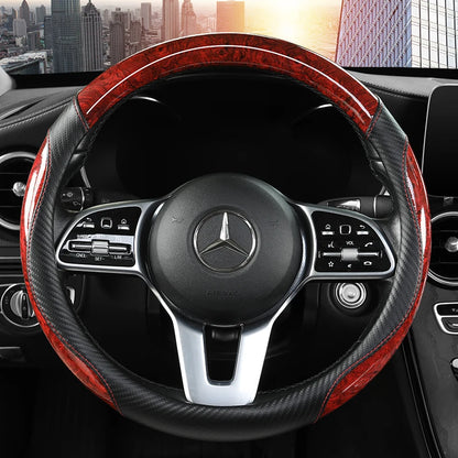 Peach Wood Grain Car Steering Wheel Cover — Non-Slip, Four Seasons, Fits 14.5-15" Wheels