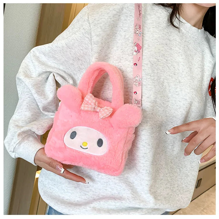 Sanrio Kawaii Plush Handbag – Kuromi, Cinnamoroll, My Melody Cartoon Anime Cosmetic & Travel Storage Bag for Women & Girls – Perfect Gift