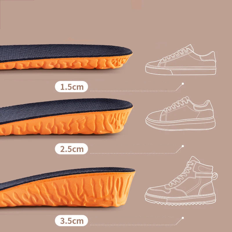 1.5-3.5cm Invisible Height Increase Sport Insoles — Orange EVA Memory Foam Shoe Pads for Men’s Comfort & Foot Care