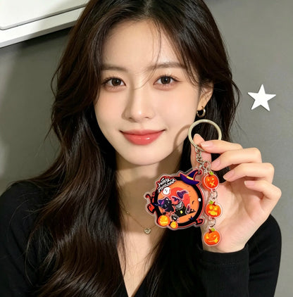 Halloween Acrylic Shaker Keychain - Cute Black Cat, Witch, Pumpkin & Ghost Bag Pendant