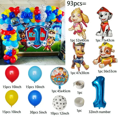 93Pcs Paw Patrol Dog Theme Birthday Party Decoration Set – Balloons, Bone & Aluminum Foil Decor Kit for Kids Party Supplies