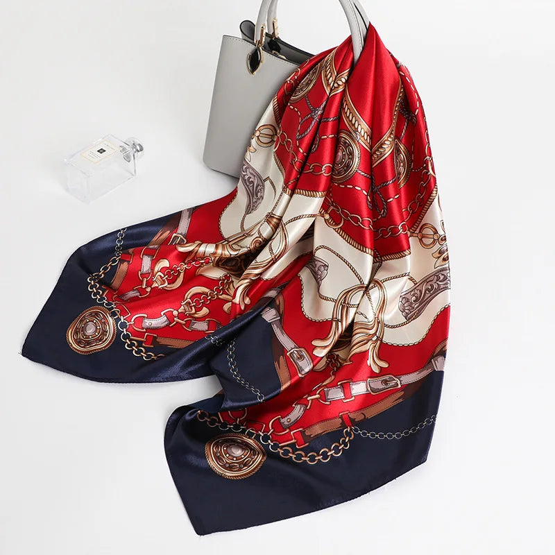 90x90cm Silk Square Scarf - Women’s Printed Hijab Shawl Head Wrap Bandana Beach Pareo Fashion Accessory