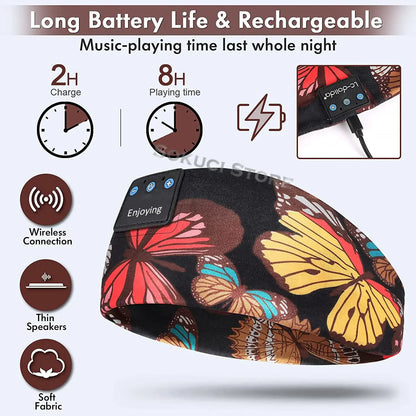 Bluetooth 5.2 Sleep Headphones - Floral Sleep Mask Headband for Side Sleepers, Sports, and Travel - Best Gift for Music Lovers