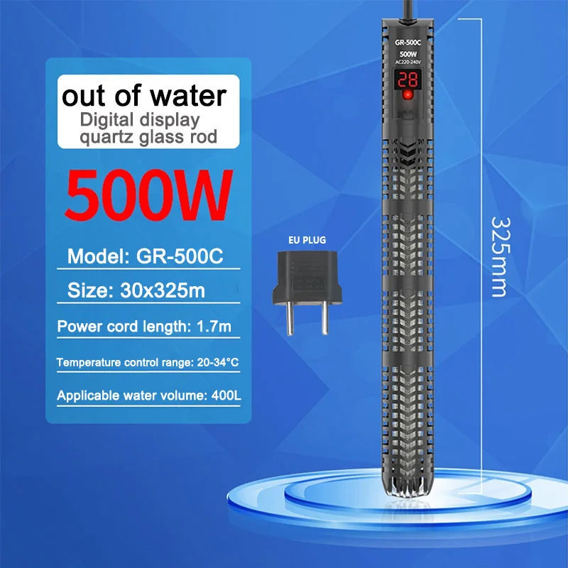 25W-300W Fish Tank Aquarium Heating Rod - Quartz Glass with Digital Display & Automatic Thermostat for Aquariums