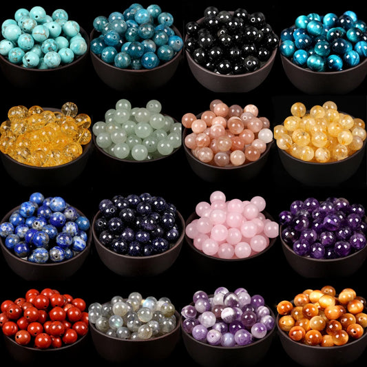 Natural Gemstone Spacer Beads - Tiger Eye, Amazonite, Lava, Turquoise & Agate Loose Beads for DIY Jewelry Bracelets