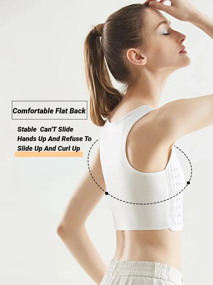 Women’s Breathable Chest Binder Vest - Seamless Wireless Compression Tank Top with Side Buckle Closure