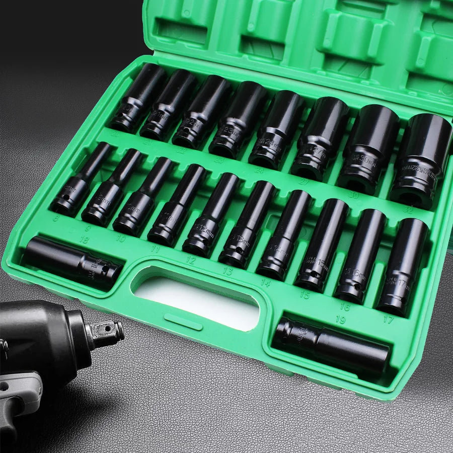 1/2 Inch Drive Impact Socket Set - 10/20PCS 6-Point Metric Carbon Steel Sockets 8-32mm with Storage Case