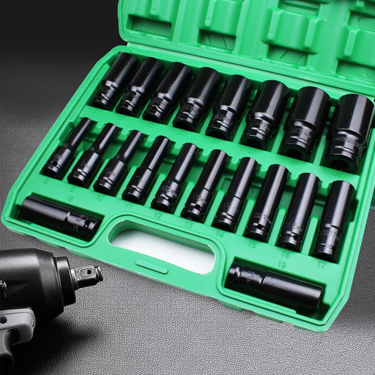 1/2 Inch Drive Impact Socket Set - 10/20PCS 6-Point Metric Carbon Steel Sockets 8-32mm with Storage Case