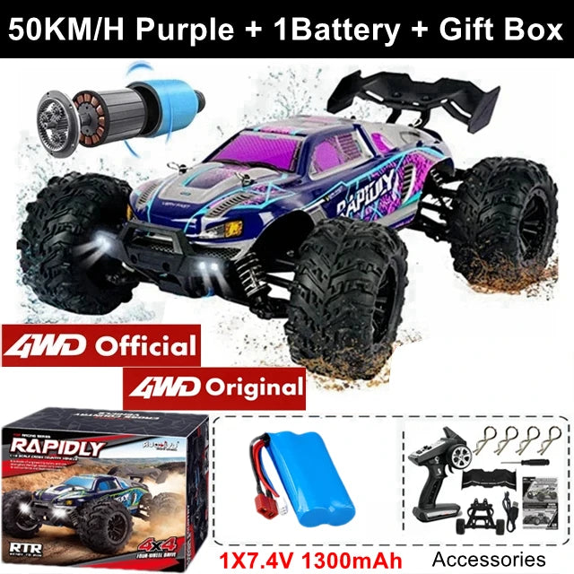 4WD Remote Control Car – Off-Road 4x4 RC High-Speed Buggy Truck, Brushless 50/80KM/H Drift Racing Toy for Kids & Adults