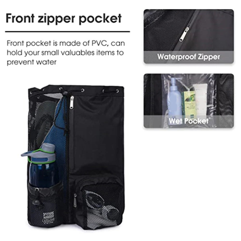 Swim Bag Mesh Drawstring Backpack - Multipurpose Lightweight Beach Bag with Wet Pocket for Swimming, Gym, and Workout Gear