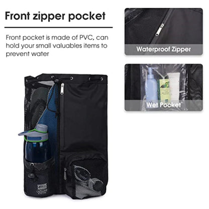 Swim Bag Mesh Drawstring Backpack - Multipurpose Lightweight Beach Bag with Wet Pocket for Swimming, Gym, and Workout Gear