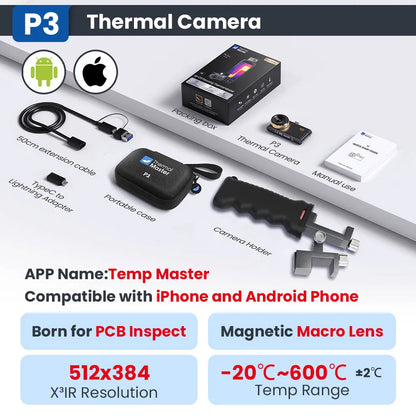 P3 Thermal Camera - 512×384 X³IR Macro Thermal Imager for iPhone & Android PCB Repair up to 600°C