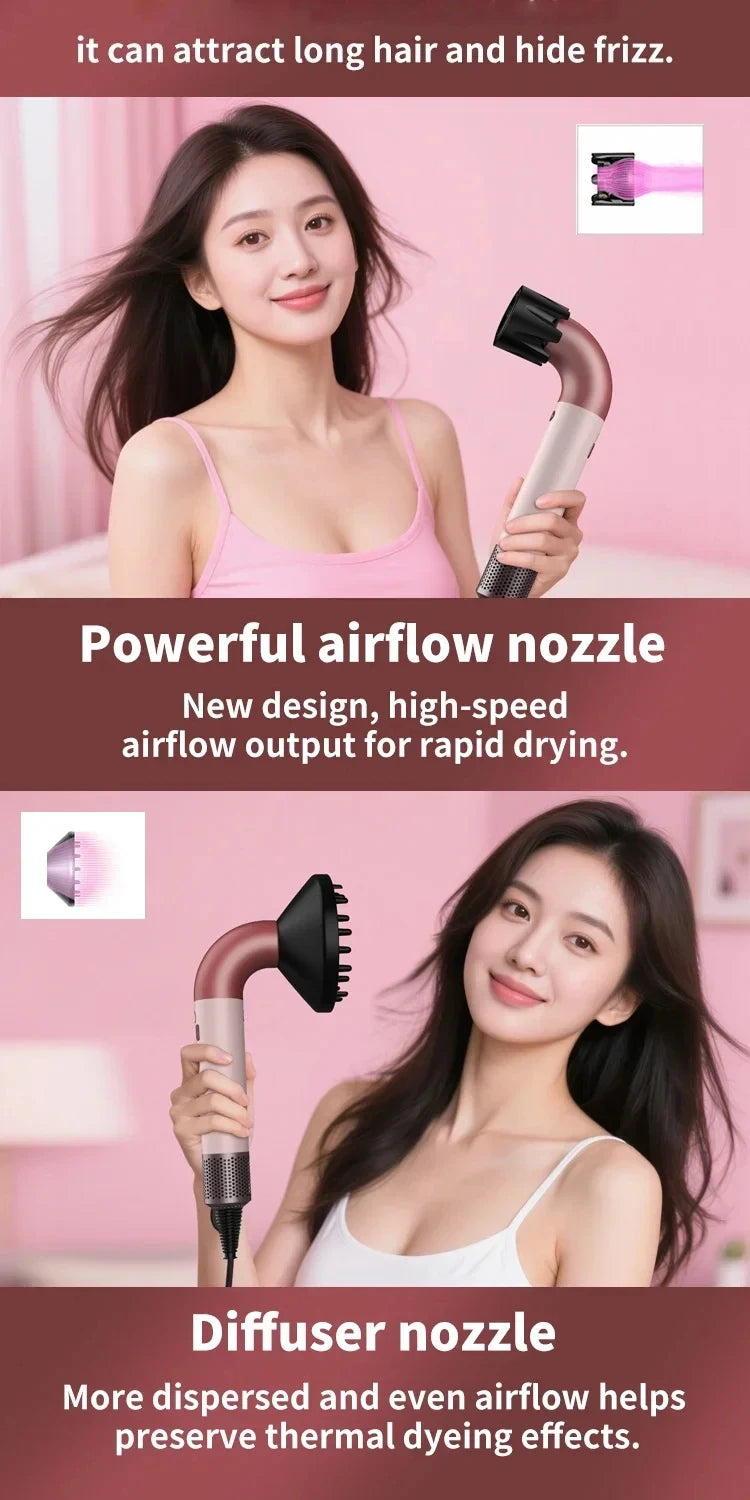 EU High-Speed Leafless Hair Dryer – Negative Ion Salon Diffuser Nozzle for Precise Styling