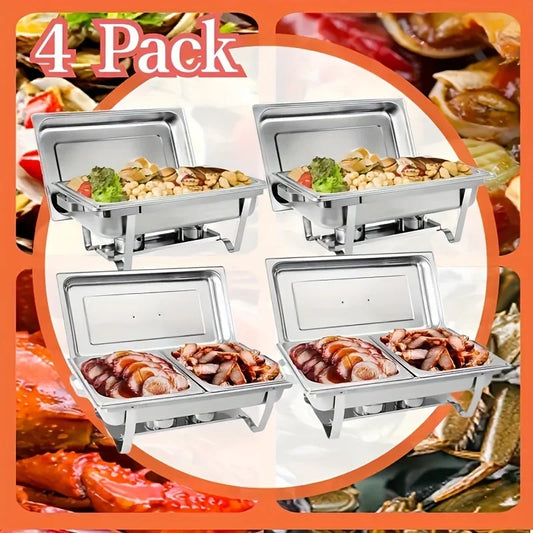 4-Pack Stainless Steel Buffet Warmer with Insulated Cover - Family-Sized Heat Preservation Stove for Restaurants   2/2
