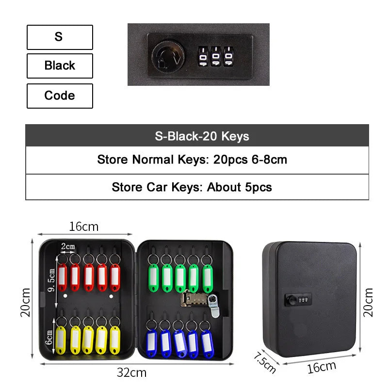 Password Key Lock Box — Multi-Key Safe Organizer for Home, Office, Car, and Factory Use