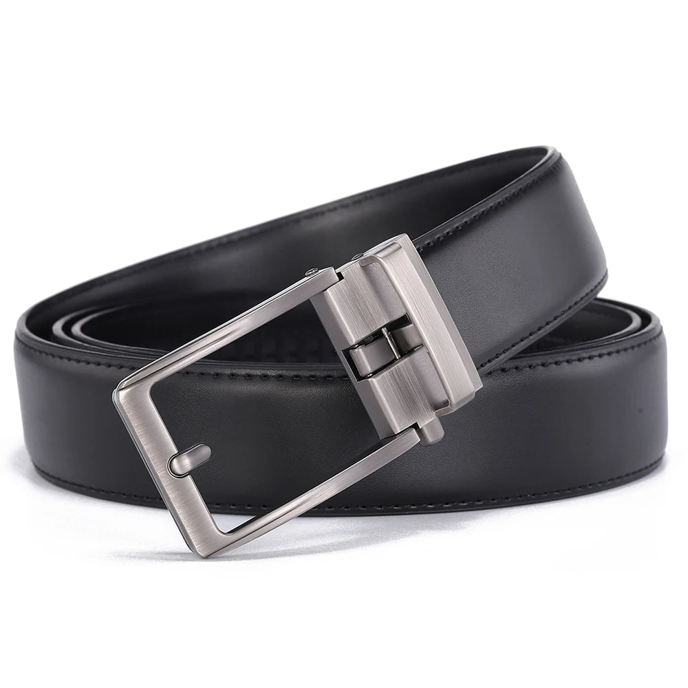 Men’s Luxury Leather Click Belt – Automatic Buckle Designer Waist Strap for Jeans (Blue, 3.5cm)